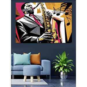 Saksafon Çalan Cazcı Dekoratif Kanvas - Mdf Ahşap Tablo