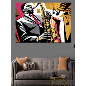 Saksafon Çalan Cazcı Dekoratif Kanvas - Mdf Ahşap Tablo
