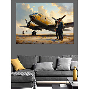 Eski Uçak Ve Pilot Dekoratif Kanvas - Mdf Ahşap Tablo 25x35 cm