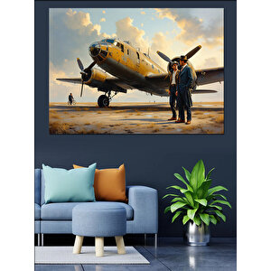 Eski Uçak Ve Pilot Dekoratif Kanvas - Mdf Ahşap Tablo