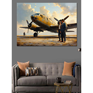 Eski Uçak Ve Pilot Dekoratif Kanvas - Mdf Ahşap Tablo