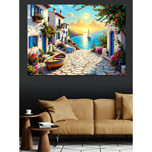 Güneş Batarken Sahil Köyü Dekoratif Kanvas - Mdf Ahşap Tablo 25x35 cm