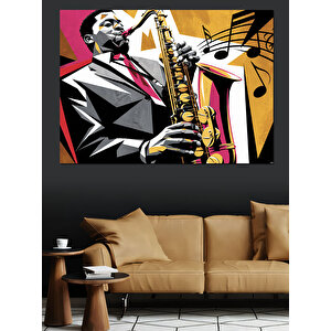 Saksafon Çalan Cazcı Dekoratif Kanvas - Mdf Ahşap Tablo 100x140 cm