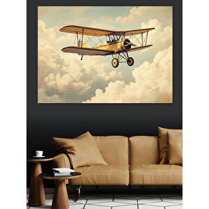 Çift Kanatlı Uçan Uçak Dekoratif Kanvas - Mdf Ahşap Tablo 100x140 cm