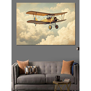 Çift Kanatlı Uçan Uçak Dekoratif Kanvas - Mdf Ahşap Tablo 100x140 cm
