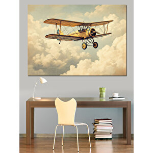 Çift Kanatlı Uçan Uçak Dekoratif Kanvas - Mdf Ahşap Tablo
