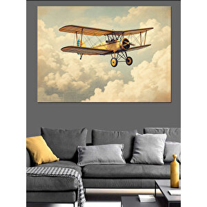 Çift Kanatlı Uçan Uçak Dekoratif Kanvas - Mdf Ahşap Tablo