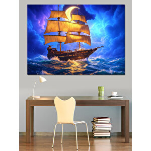 Fırtınada Yelken Açan Gemi Dekoratif Kanvas - Mdf Ahşap Tablo 25x35 cm