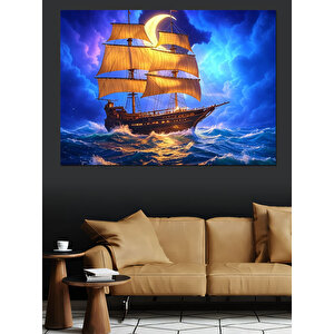 Fırtınada Yelken Açan Gemi Dekoratif Kanvas - Mdf Ahşap Tablo 25x35 cm
