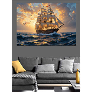 Denizde Yelkenli Gemi Dekoratif Kanvas - Mdf Ahşap Tablo 70x100 cm
