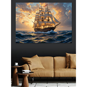 Denizde Yelkenli Gemi Dekoratif Kanvas - Mdf Ahşap Tablo 70x100 cm