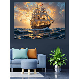 Denizde Yelkenli Gemi Dekoratif Kanvas - Mdf Ahşap Tablo 70x100 cm