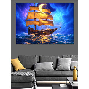 Fırtınada Yelken Açan Gemi Dekoratif Kanvas - Mdf Ahşap Tablo 50x70 cm