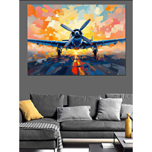 Renkli Pistte Uçak Dekoratif Kanvas - Mdf Ahşap Tablo