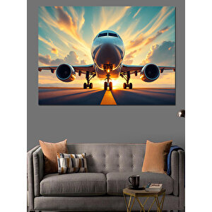 Havalimanında Uçak Dekoratif Kanvas - Mdf Ahşap Tablo 50x70 cm