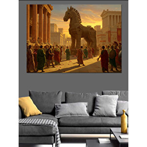 Truva Atı Altında Kalabalık Dekoratif Kanvas - Mdf Ahşap Tablo 70x100 cm
