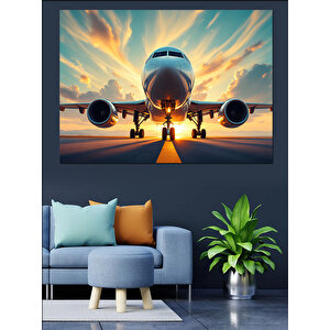 Havalimanında Uçak Dekoratif Kanvas - Mdf Ahşap Tablo 25x35 cm
