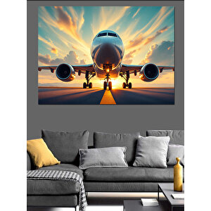 Havalimanında Uçak Dekoratif Kanvas - Mdf Ahşap Tablo