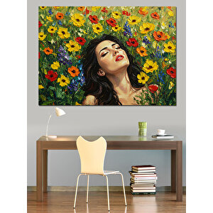 Güneşli Tarlada Mutlu Kadın Dekoratif Kanvas - Mdf Ahşap Tablo 25x35 cm