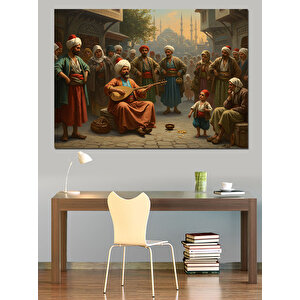 Sokakta Saz Çalan Adam Dekoratif Kanvas - Mdf Ahşap Tablo 100x140 cm