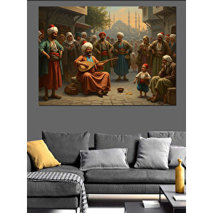 Sokakta Saz Çalan Adam Dekoratif Kanvas - Mdf Ahşap Tablo 100x140 cm