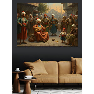 Sokakta Saz Çalan Adam Dekoratif Kanvas - Mdf Ahşap Tablo 100x140 cm
