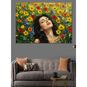 Güneşli Tarlada Mutlu Kadın Dekoratif Kanvas - Mdf Ahşap Tablo 35x50 cm