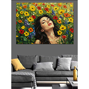 Güneşli Tarlada Mutlu Kadın Dekoratif Kanvas - Mdf Ahşap Tablo 35x50 cm