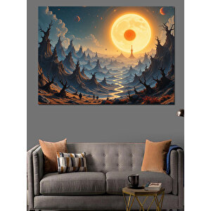 İki Güneşli Dağ Manzarası Dekoratif Kanvas - Mdf Ahşap Tablo 100x140 cm