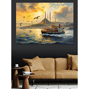 Martılar Ve Eski Yolcu Gemisi Dekoratif Kanvas - Mdf Ahşap Tablo 50x70 cm