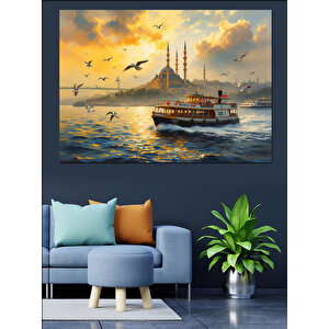 Martılar Ve Eski Yolcu Gemisi Dekoratif Kanvas - Mdf Ahşap Tablo 50x70 cm
