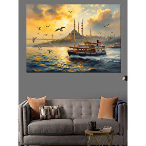 Martılar Ve Eski Yolcu Gemisi Dekoratif Kanvas - Mdf Ahşap Tablo 50x70 cm