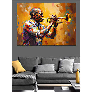 Trompet Çalan Caz Müzisyeni Dekoratif Kanvas - Mdf Ahşap Tablo 100x140 cm