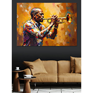 Trompet Çalan Caz Müzisyeni Dekoratif Kanvas - Mdf Ahşap Tablo 100x140 cm