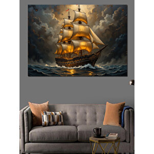 Fırtınada Yelkenli Gemi Dekoratif Kanvas - Mdf Ahşap Tablo 100x140 cm