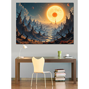 İki Güneşli Dağ Manzarası Dekoratif Kanvas - Mdf Ahşap Tablo 70x100 cm