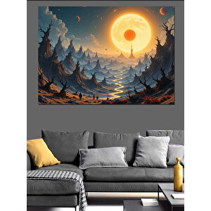 İki Güneşli Dağ Manzarası Dekoratif Kanvas - Mdf Ahşap Tablo 70x100 cm