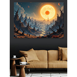 İki Güneşli Dağ Manzarası Dekoratif Kanvas - Mdf Ahşap Tablo