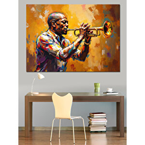 Trompet Çalan Caz Müzisyeni Dekoratif Kanvas - Mdf Ahşap Tablo 35x50 cm