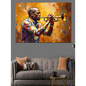 Trompet Çalan Caz Müzisyeni Dekoratif Kanvas - Mdf Ahşap Tablo