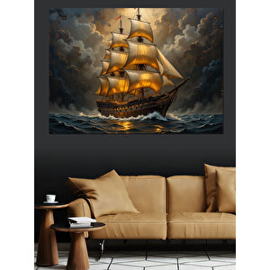 Fırtınada Yelkenli Gemi Dekoratif Kanvas - Mdf Ahşap Tablo 25x35 cm