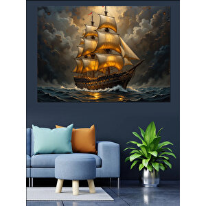 Fırtınada Yelkenli Gemi Dekoratif Kanvas - Mdf Ahşap Tablo 25x35 cm