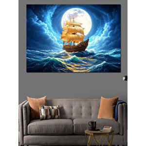 Fırtınalı Gece Gemisi Dekoratif Kanvas - Mdf Ahşap Tablo 70x100 cm