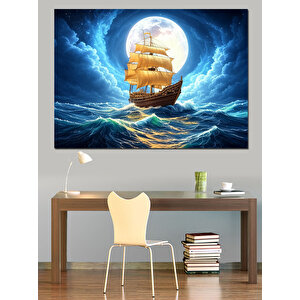Fırtınalı Gece Gemisi Dekoratif Kanvas - Mdf Ahşap Tablo 70x100 cm