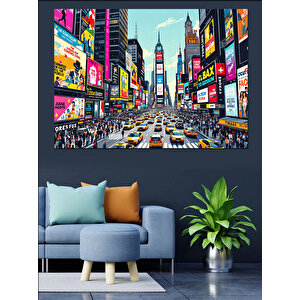 Kalabalık Şehir Trafiği Dekoratif Kanvas - Mdf Ahşap Tablo 100x140 cm