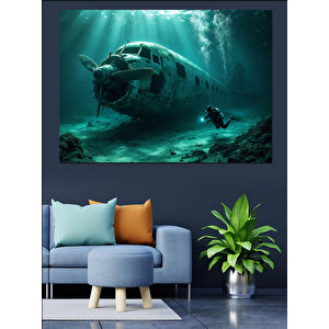 Sualtı Uçak Enkazı Dekoratif Kanvas - Mdf Ahşap Tablo