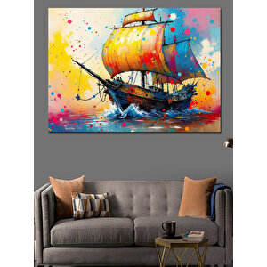 Renkli Yelkenli Gemi Dekoratif Kanvas - Mdf Ahşap Tablo 100x140 cm