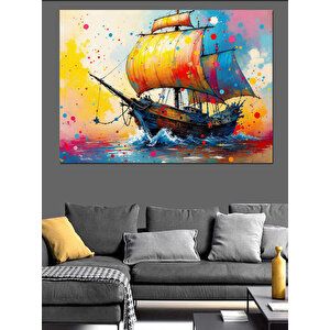 Renkli Yelkenli Gemi Dekoratif Kanvas - Mdf Ahşap Tablo 100x140 cm