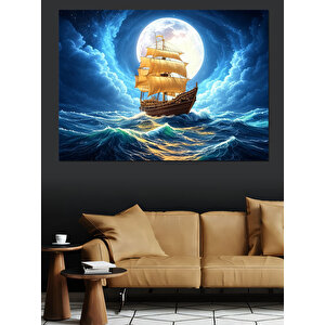 Fırtınalı Gece Gemisi Dekoratif Kanvas - Mdf Ahşap Tablo