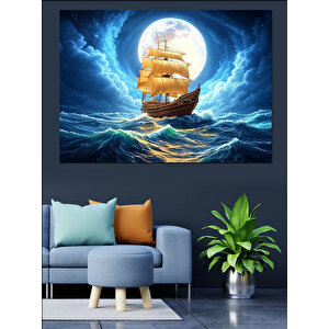 Fırtınalı Gece Gemisi Dekoratif Kanvas - Mdf Ahşap Tablo